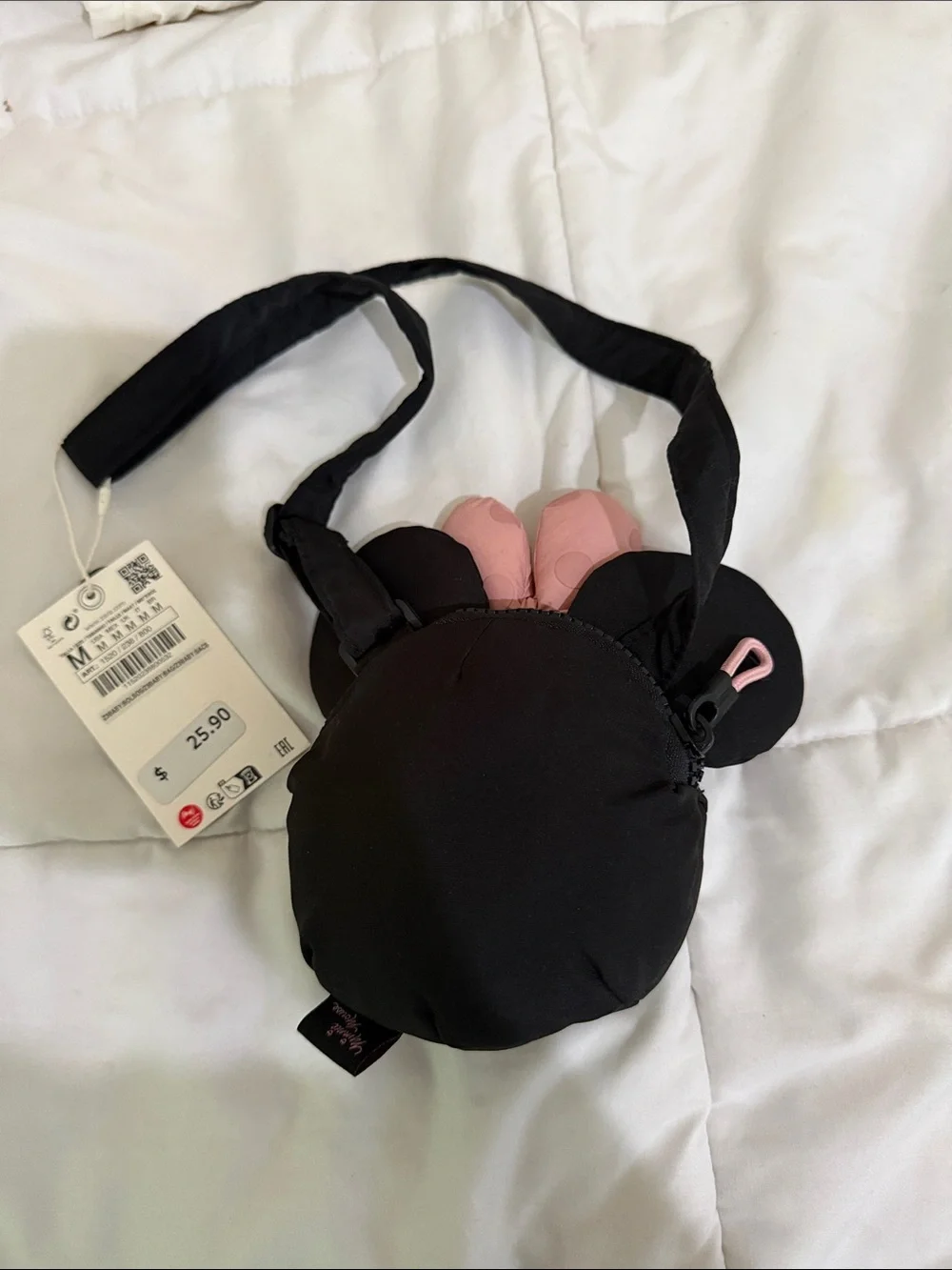 Brand new Zara Kids Black Minnie Ear Crossbody Bag with Pink Bow